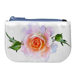 Pink Rose Flower, Floral Watercolor Aquarel Painting Art Large Coin Purse by picsaspassion