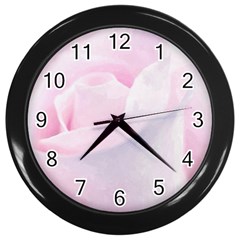 Rose Pink Flower, Floral Aquarel - Watercolor Painting Art Wall Clocks (black) by picsaspassion