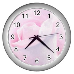 Rose Pink Flower, Floral Aquarel - Watercolor Painting Art Wall Clocks (silver)  by picsaspassion