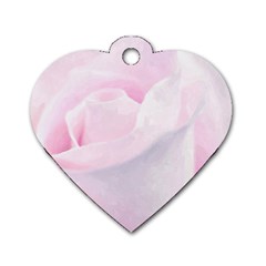 Rose Pink Flower, Floral Aquarel - Watercolor Painting Art Dog Tag Heart (one Side)