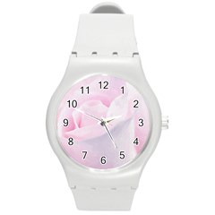 Rose Pink Flower, Floral Aquarel - Watercolor Painting Art Round Plastic Sport Watch (m) by picsaspassion