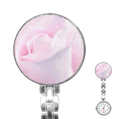 Rose Pink Flower, Floral Aquarel - Watercolor Painting Art Stainless Steel Nurses Watch