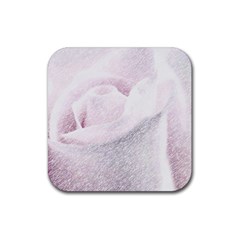 Rose Pink Flower  Floral Pencil Drawing Art Rubber Coaster (square)  by picsaspassion