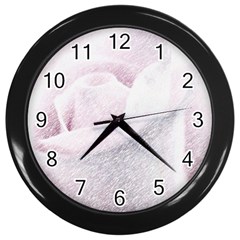 Rose Pink Flower  Floral Pencil Drawing Art Wall Clocks (black) by picsaspassion