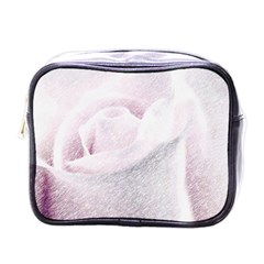 Rose Pink Flower  Floral Pencil Drawing Art Mini Toiletries Bags by picsaspassion