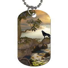 The Lonely Wolf On The Flying Rock Dog Tag (one Side) by FantasyWorld7