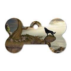 The Lonely Wolf On The Flying Rock Dog Tag Bone (two Sides) by FantasyWorld7