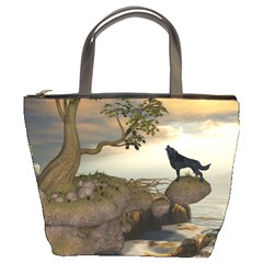 The Lonely Wolf On The Flying Rock Bucket Bags by FantasyWorld7