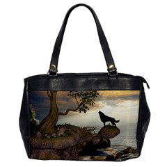 The Lonely Wolf On The Flying Rock Office Handbags by FantasyWorld7