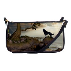 The Lonely Wolf On The Flying Rock Shoulder Clutch Bags by FantasyWorld7