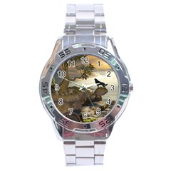 The Lonely Wolf On The Flying Rock Stainless Steel Analogue Watch by FantasyWorld7