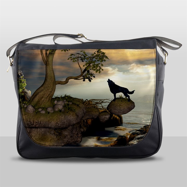 The Lonely Wolf On The Flying Rock Messenger Bags