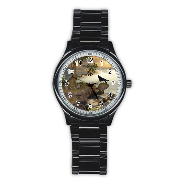 The Lonely Wolf On The Flying Rock Stainless Steel Round Watch