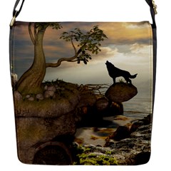 The Lonely Wolf On The Flying Rock Flap Messenger Bag (s) by FantasyWorld7