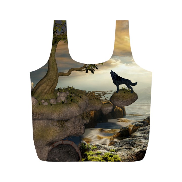 The Lonely Wolf On The Flying Rock Full Print Recycle Bags (M) 