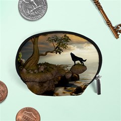 The Lonely Wolf On The Flying Rock Accessory Pouches (small)  by FantasyWorld7