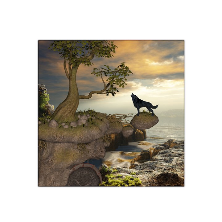 The Lonely Wolf On The Flying Rock Satin Bandana Scarf