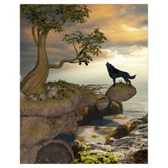 The Lonely Wolf On The Flying Rock Drawstring Bag (small) by FantasyWorld7