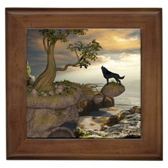 The Lonely Wolf On The Flying Rock Framed Tiles by FantasyWorld7