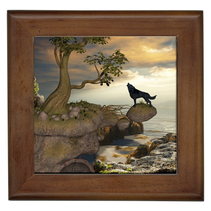 The Lonely Wolf On The Flying Rock Framed Tiles