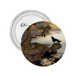 The Lonely Wolf On The Flying Rock 2 25  Buttons by FantasyWorld7