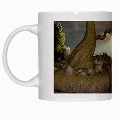 The Lonely Wolf On The Flying Rock White Mugs by FantasyWorld7