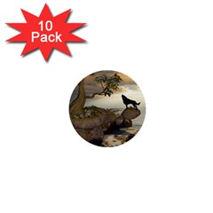 The Lonely Wolf On The Flying Rock 1  Mini Buttons (10 Pack)  by FantasyWorld7