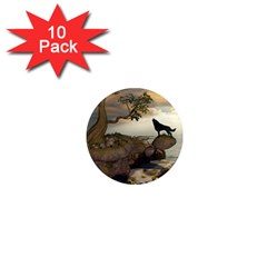 The Lonely Wolf On The Flying Rock 1  Mini Magnet (10 Pack)  by FantasyWorld7