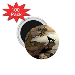 The Lonely Wolf On The Flying Rock 1 75  Magnets (100 Pack)  by FantasyWorld7