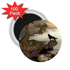 The Lonely Wolf On The Flying Rock 2 25  Magnets (100 Pack)  by FantasyWorld7