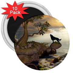 The Lonely Wolf On The Flying Rock 3  Magnets (10 Pack)  by FantasyWorld7