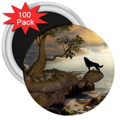 The Lonely Wolf On The Flying Rock 3  Magnets (100 Pack) by FantasyWorld7