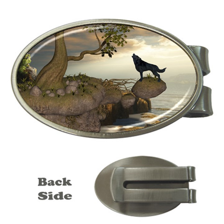 The Lonely Wolf On The Flying Rock Money Clips (Oval) 