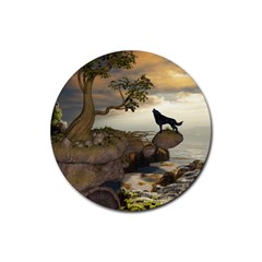 The Lonely Wolf On The Flying Rock Rubber Coaster (round)  by FantasyWorld7