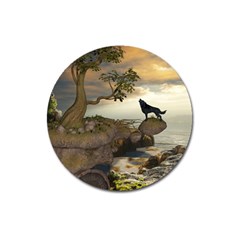 The Lonely Wolf On The Flying Rock Magnet 3  (round) by FantasyWorld7