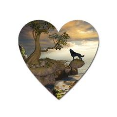 The Lonely Wolf On The Flying Rock Heart Magnet by FantasyWorld7