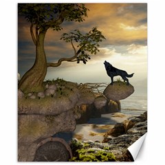 The Lonely Wolf On The Flying Rock Canvas 16  X 20   by FantasyWorld7