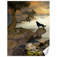 The Lonely Wolf On The Flying Rock Canvas 18  X 24   by FantasyWorld7