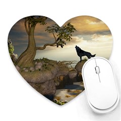 The Lonely Wolf On The Flying Rock Heart Mousepads by FantasyWorld7