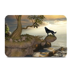 The Lonely Wolf On The Flying Rock Plate Mats by FantasyWorld7