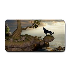 The Lonely Wolf On The Flying Rock Medium Bar Mats by FantasyWorld7