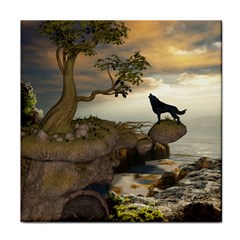 The Lonely Wolf On The Flying Rock Face Towel by FantasyWorld7