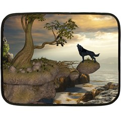 The Lonely Wolf On The Flying Rock Fleece Blanket (mini) by FantasyWorld7