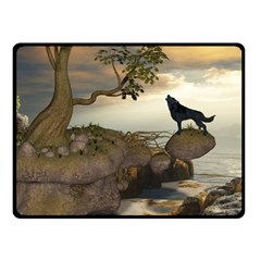 The Lonely Wolf On The Flying Rock Fleece Blanket (small)