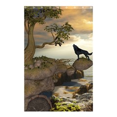 The Lonely Wolf On The Flying Rock Shower Curtain 48  X 72  (small)  by FantasyWorld7