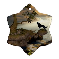 The Lonely Wolf On The Flying Rock Ornament (snowflake) by FantasyWorld7