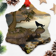 The Lonely Wolf On The Flying Rock Snowflake Ornament (two Sides) by FantasyWorld7