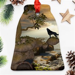 The Lonely Wolf On The Flying Rock Bell Ornament (two Sides) by FantasyWorld7