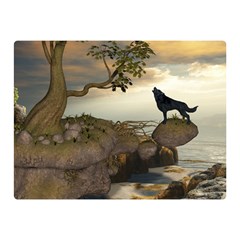 The Lonely Wolf On The Flying Rock Double Sided Flano Blanket (mini)  by FantasyWorld7