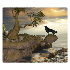 The Lonely Wolf On The Flying Rock Double Sided Flano Blanket (small)  by FantasyWorld7